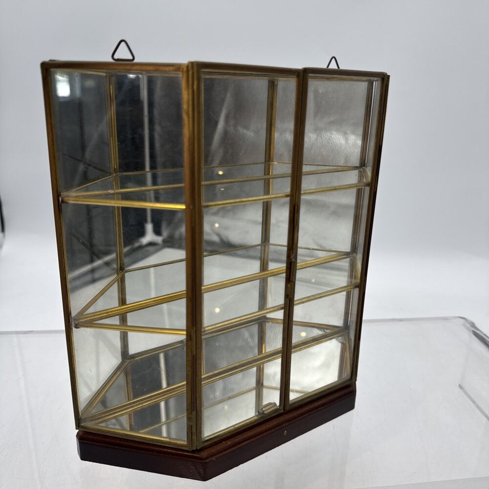 Brass Glass Mirrored Cabinet Curio Mini Display Case Wall Tabletop 9”w x 9”h ⬇️
